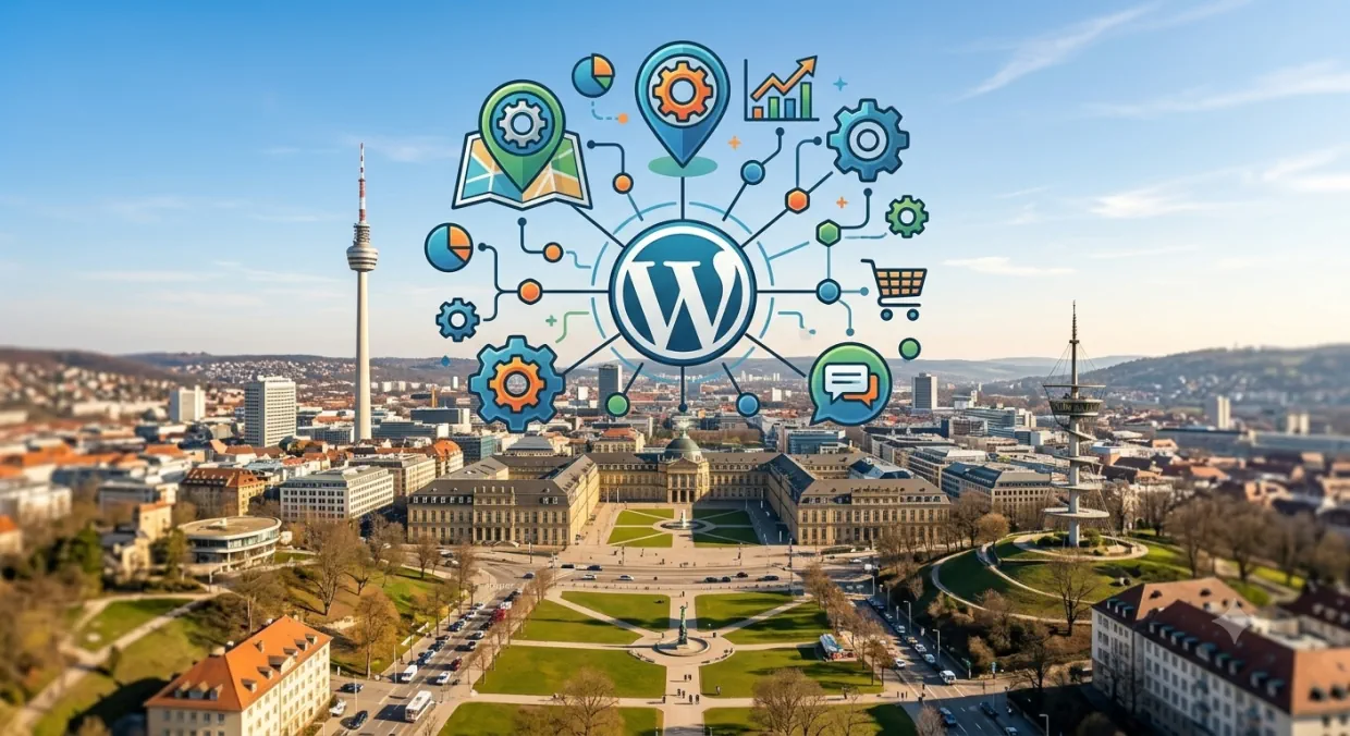 Google Local Pack mit Stuttgarter Stadtsilhouette